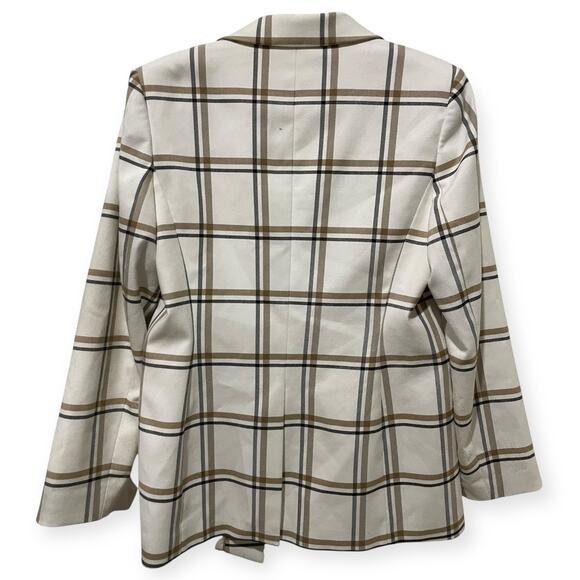 Vintage Calvin Klein Women's Plaid Single-Button Cream Tailored Blazer Size 10 - Picture 3 of 4